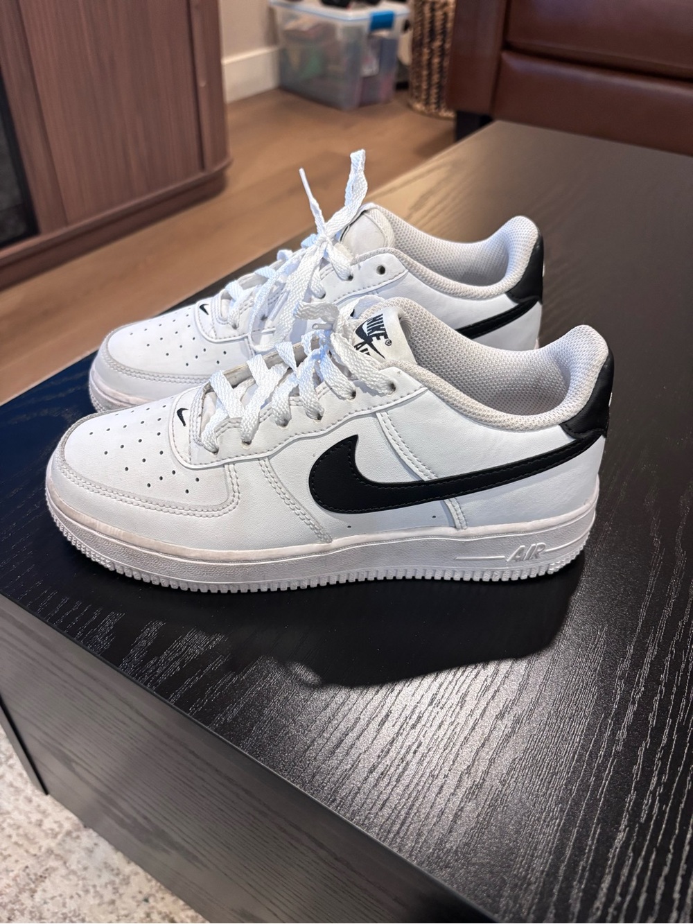 Nike white and black Air Force 1 youth sneakers. Size 4
